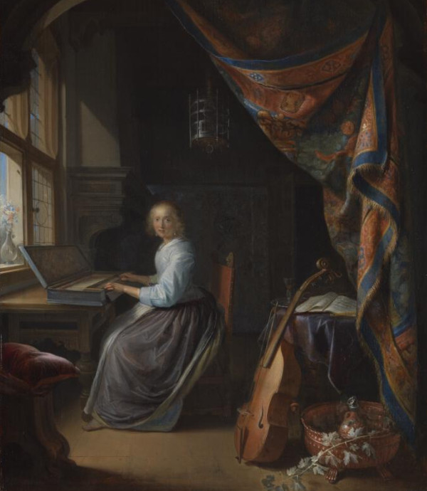 Una mujer tocando el clavicordio - Gerrit Dou, hacia 1665